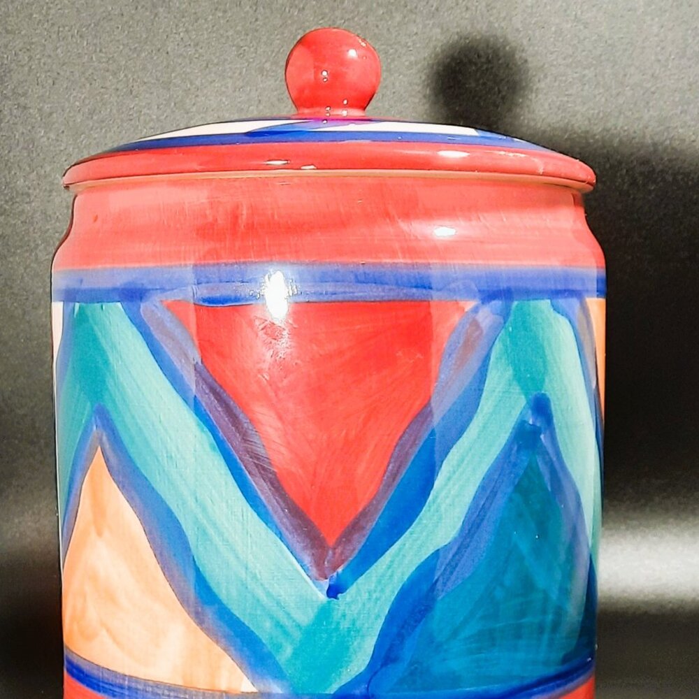 Vintage Gail Pittman Red Azalea Large Canister  Approx 8 1/2 inches Tall